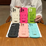 Rabbit Stand Silicone Wave Edge Candy Color Soft Case For iPhone 15 14 13 12 series