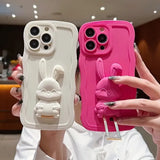 Rabbit Stand Silicone Wave Edge Candy Color Soft Case For iPhone 15 14 13 12 series
