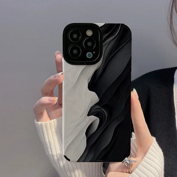 Retro Black White Marbled Shockproof Soft Case For iPhone 15 14 13 12 series