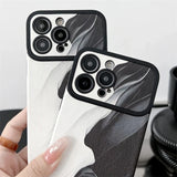 Retro Black White Waves Big Windows Shockproof Soft Case With Lens Protection For iPhone 15 14 13 12 series