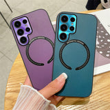 Retro Leather Magnetic Charging MagSafe Plating Case For Samsung Galaxy S23 S22 Ultra Plus