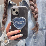 Unique Retro Letter Love Heart Denim Canvas Case For iPhone 14 13 12 series