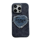 Unique Retro Letter Love Heart Denim Canvas Case For iPhone 14 13 12 series