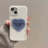 Unique Retro Letter Love Heart Denim Canvas Case For iPhone 14 13 12 series