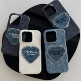 Unique Retro Letter Love Heart Denim Canvas Case For iPhone 14 13 12 series