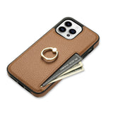 Ring Holder Card Slot Leather Wallet Case for iPhone 15 14 13 12 series