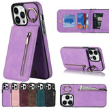 Ring Holder Zipper Flip Leather Wallet Card Slot Case For iPhone 14 13 12 series