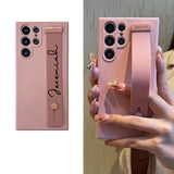 Custom Name Liquid Silicone Case With Wristband Bracket For Samsung S24 S23 S22 S21 Ultra Plus