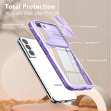 Shockproof Armor Clear Phone Case With Slide Window Camera Protection For Samsung Galaxy S23 S22 Ultra Plus