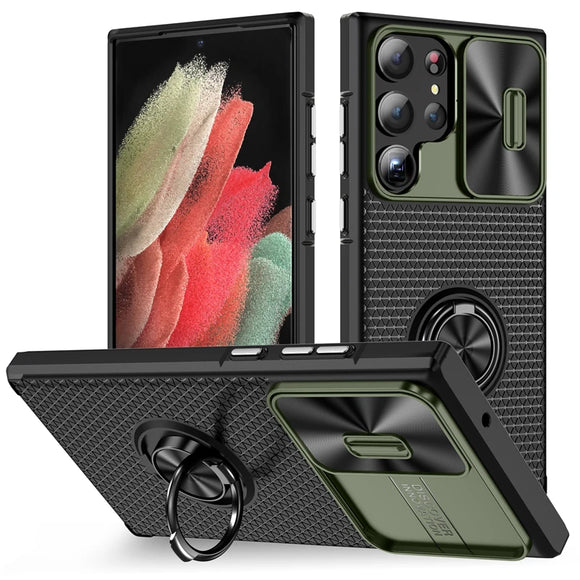 Slide Camera Protection Shockproof Ring Bracket Holder TPU Case For Samsung Galaxy S23 S22 S21 Ultra Plus