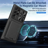 Slide Card Holder Camera Protection Leather Soft Silicone Armor Case For Samsung S23 series