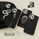 Fashion Black Case With Skull Rose Snake Pattern For iPhone 14 13 12 series