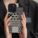 Square Grid Love Heart Shockproof Soft Case For iPhone 14 13 12 series