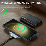 Wireless Charging Magnetic Card Holder Leather Wallet Case For Samsung Galaxy S24 S23 S22 series