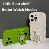 Fashion Color Soft Silicone With BearBrick Foldable Stand For iPhone 14 13 12 series