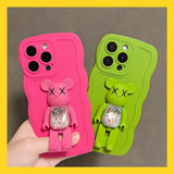 Fashion Color Soft Silicone With BearBrick Foldable Stand For iPhone 14 13 12 series
