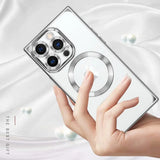 Transparent Electroplated Glossy Square Corners Magsafe Magnetic Ring Shockproof Case For iPhone 15 14 13 series