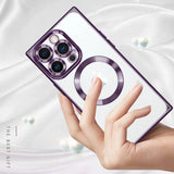 Transparent Electroplated Glossy Square Corners Magsafe Magnetic Ring Shockproof Case For iPhone 15 14 13 series