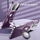 Transparent Magnetic Stand Bracket Glass Lens Film Cases For iPhone 15 14 13 12 series