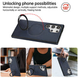 PU Leather Magnetic MagSafe Case with Ring Stand For Samsung Galaxy S24 S23 S22 Ultra Plus