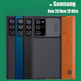 Frosted Hard PC Textured Slide Camera Lens Protect Flip Leather Liquid Case for Samsung Galaxy Note 20 Series