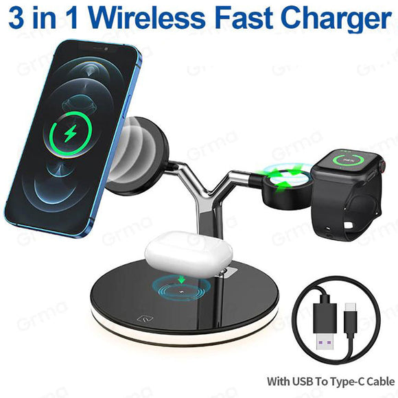 3 in 1 Magnetic MagSafe 15W Wireless Charger Fast Charging for iPhone 12 Series Apple Watch Airpods Pro
