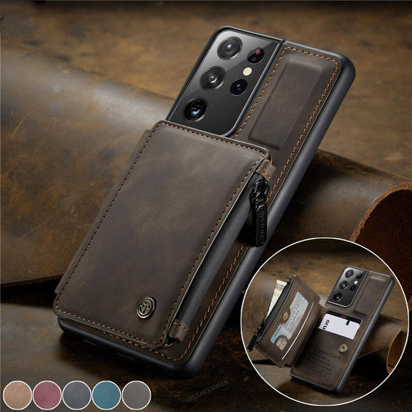 Detachable Leather Zipper Wallet Cases for Samsung Galaxy S21 Series