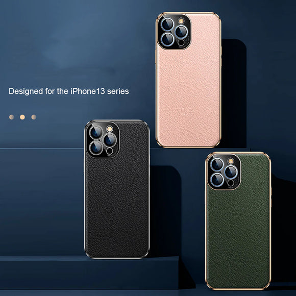 Plating Porsche Pattern Leather Case For iPhone 13 12 11 Series
