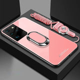 Magnet Ring Holder Stand Tempered Glass Back Case For Samsung Galaxy S21 Series