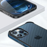 3D Carbon Fiber Texture Metal Frame Translucent Phone Case for iPhone 12 11 Series