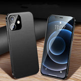 Hidden Buckle 360 Degree Full Protect PU Leather Tempered Glass Meta Case for iPhone 12 Series