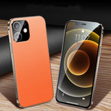 Hidden Buckle 360 Degree Full Protect PU Leather Tempered Glass Meta Case for iPhone 12 Series