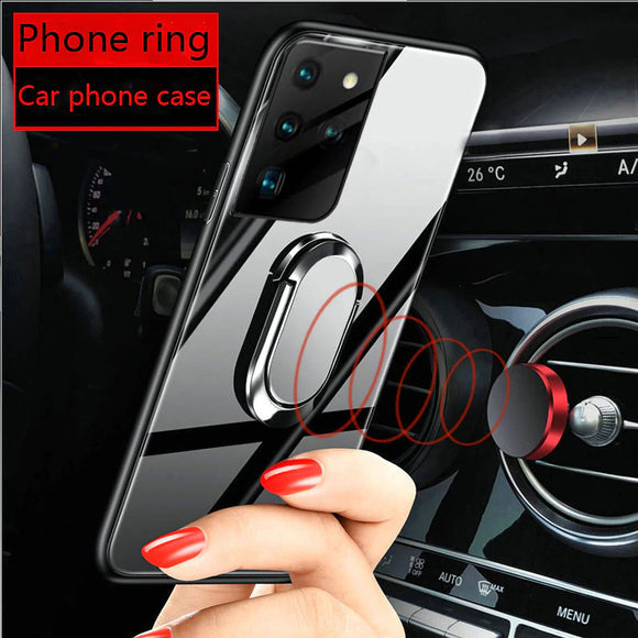 Magnet Ring Holder Stand Tempered Glass Back Case For Samsung Galaxy S21 Series