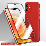 360 Full Cover Front Tempered Glass + PC Back Cover For iPhone 12 11 Series