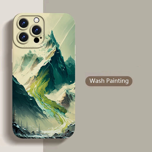 Wash Painting Mountains Rivers Scenery Soft Silicone Case For iPhone 15 14 13 series
