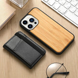 Magnetic Wallet Wood Case for iPhone 14 13 12 series