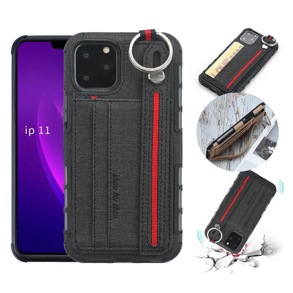 Cards Slots Cloth Wrist Strap Case for iPhone 11 Pro Max XR X Xs Max