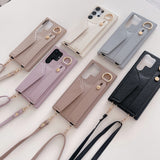 Wrist Strap Crossbody Strap Leather Wallet Case For Samsung Galaxy S23 S22 series