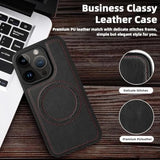 Premium Leather Business Military-Grade Armor Magnetic Wireless Ring Magsafe Case for iPhone 15 14 series