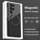 Ultra Thin Magsafe Magnetic Wireless Charging Carbon Fiber Case For Samsung Galaxy S23 Ultra Plus