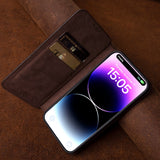 Genuine Leather Vintage Retro Magnetic Flip RFID Blocked 2 Card Slot Wallet Case For iPhone 14 13 12 series