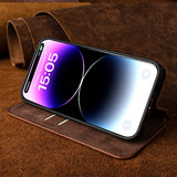 Genuine Leather Vintage Retro Magnetic Flip RFID Blocked 2 Card Slot Wallet Case For iPhone 14 13 12 series