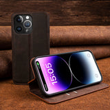 Genuine Leather Vintage Retro Magnetic Flip RFID Blocked 2 Card Slot Wallet Case For iPhone 14 13 12 series