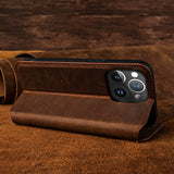 Genuine Leather Vintage Retro Magnetic Flip RFID Blocked 2 Card Slot Wallet Case For iPhone 14 13 12 series