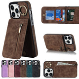 Zipper Cards Holder Leather Wallet Kickstand Case For iPhone 14 13 12 series