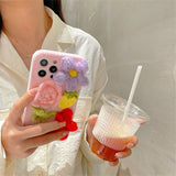 Korean Cute 3D Pink Soft Woolen Flower Phone Case for iPhone 13 12 11 Series