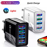 EU US UK Plug 4 Ports Charger Quick Charge 3.0 Wall for iPhone Samsung Xiaomi Huawei