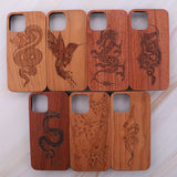 Engraved Dragon Solid Wooden Case for iPhone 13 12 11 Pro Max