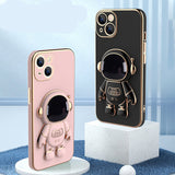 Plating 3D Astronaut Stand Holder Camera Protection Case for iPhone 13 12 11 Series