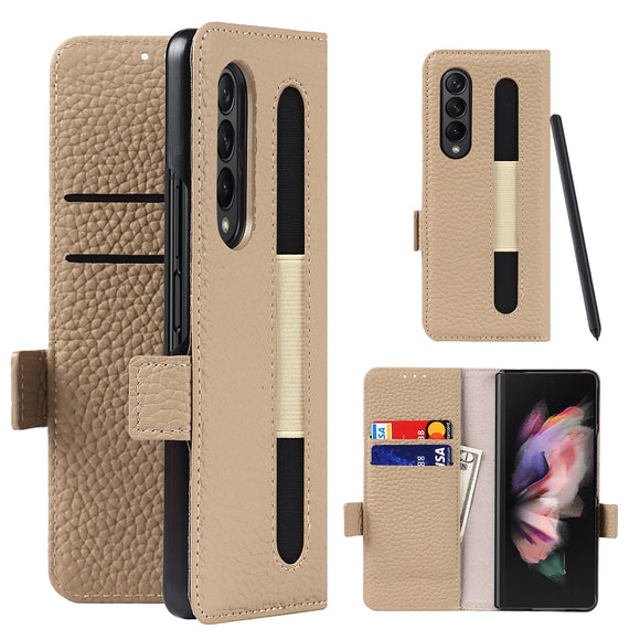 Genuine Leather Wallet Card Case With S Pen Slot For Samsung Galaxy Z Fold 3